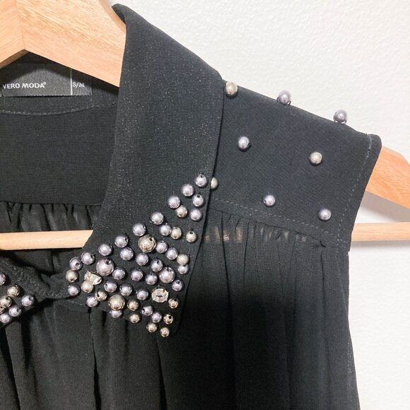 Jewel Collar Button-up Sleeveless Sheer Shirt - Picture 7 of 14